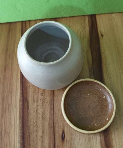 Hand Made Pottery Lidded  Container Signed `JUST FUN` APP. H13 X D13 Vintage