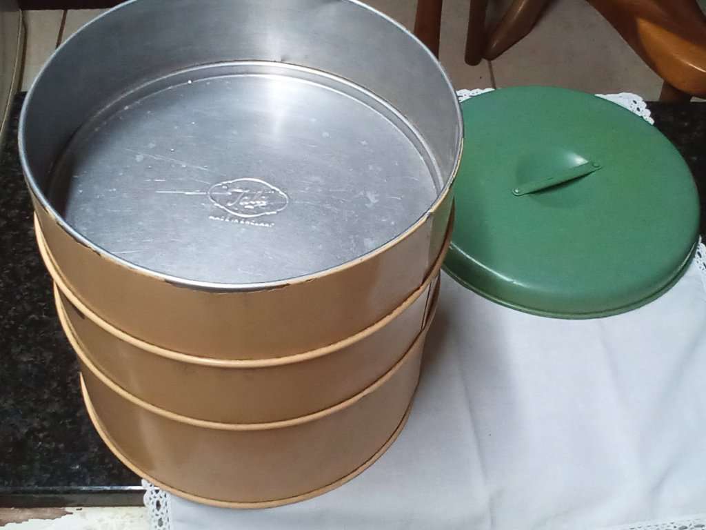 `Tala` tripple stacked cake / biscuit tins x 3 circa 1950`s England app. D23 x H25 cms