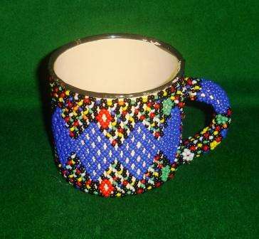 Zulu hand Beaded enamel mug