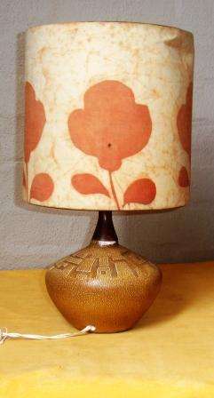 Retro lamp with hand painted Batik shade. 41cm high