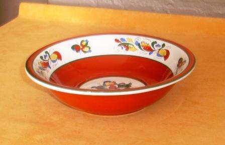 Red and white bowl made in Norway approximately 22cm in diameter x 6cm high
