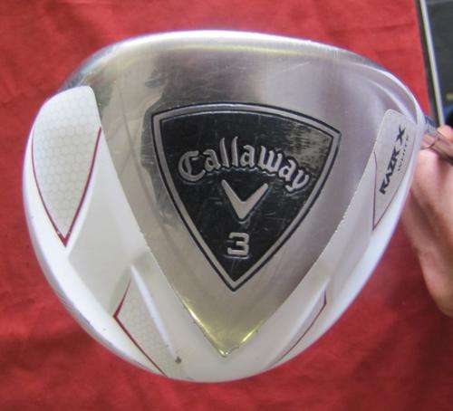 CALLAWAY RAZR X WHITE 3 WOOD, ORIGINAL COVER, GRIP AND GRAFALLOY S-65 GRAPHITE SHAFT