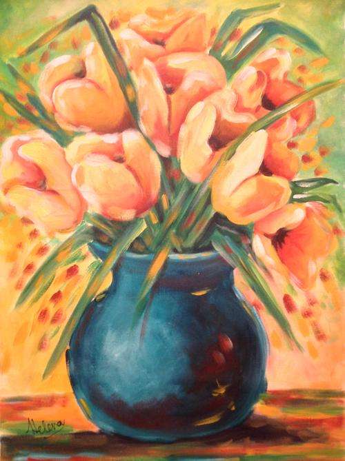 HELENA KRUGER ORIGINAL LARGE ACRYLIC ON CANVAS (TULIPS)