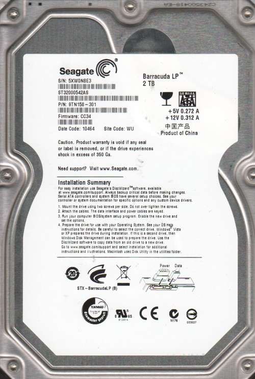 Seagate Barracuda LP 2TB 5900RPM SATA 3Gbps 32MB Cache 3.5-inch st32000542as
