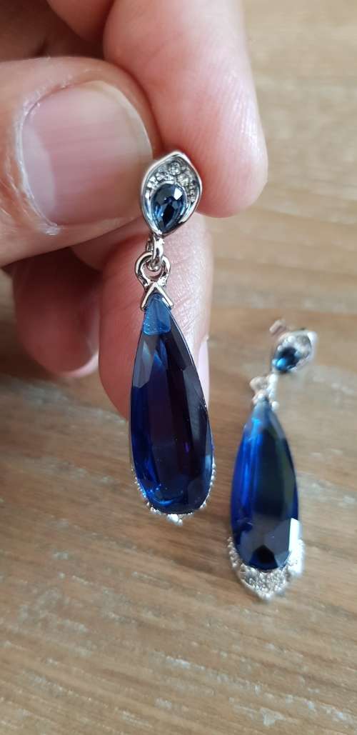 Blue Sapphire Women Fashion Dangle Drop Earrings 925 Silver