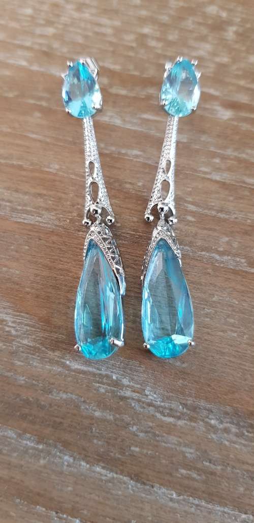Vintage Women Blue Aqua Jewelry Drop Dangle Earrings
