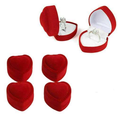 Heart-shaped Velvet Ring Earring Jewelry Display Box 5 Pieces