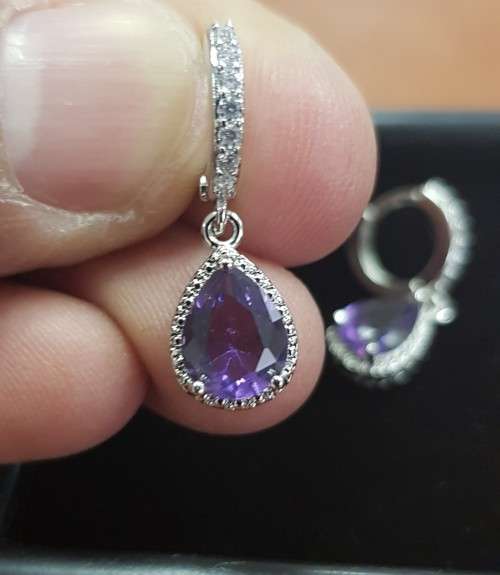 Luxury Purple Crystal Sapphire Women's Earrings Love Drop Shaped High Quality Earrings