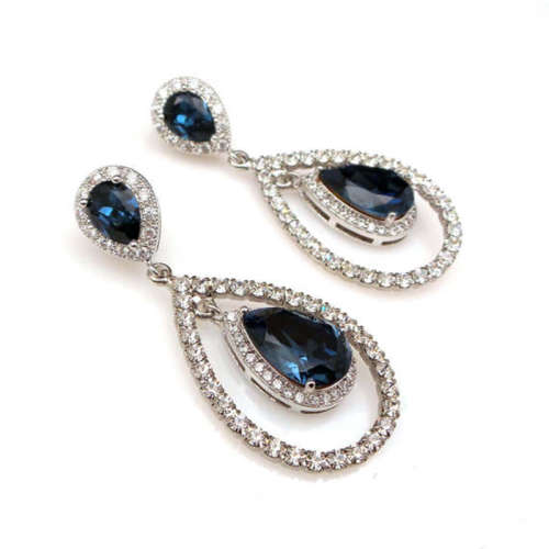 Blue Crystal Earrings Silver Fashion Big Drop Earrings
