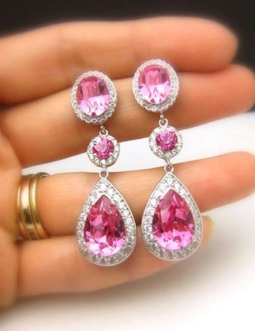 Luxury Pink Crystal Sapphire Women's Earrings Love Drop Shaped High Quality Earrings