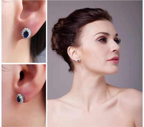 Princess Kate Blue Crystal Sapphire Gem Gold Plated Earrings