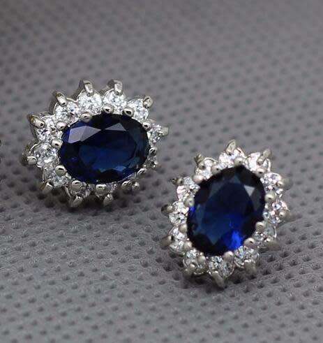 Princess Kate Blue Crystal Sapphire Gem Gold Plated Earrings