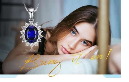 Princess Kate Blue Crystal Sapphire Gem Pendant with Chain Gold Plated