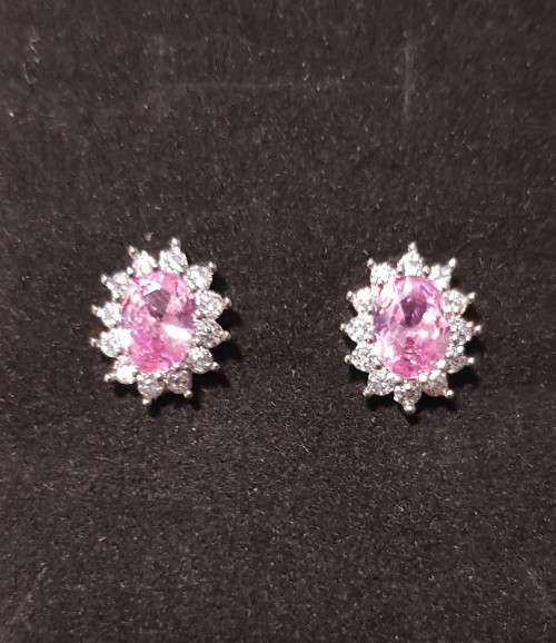 Pink Princess Di Crystal Earrings Silver Fashion Oval Earrings