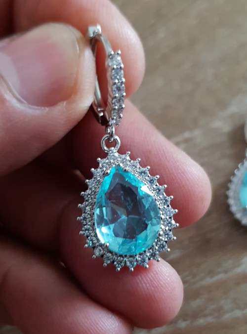 Vintage Women Aque Blue Sapphire Jewelry Drop Dangle Earrings