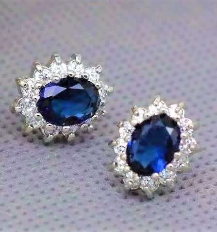 Princess Kate Blue Crystal Sapphire Gem Gold Plated Earrings