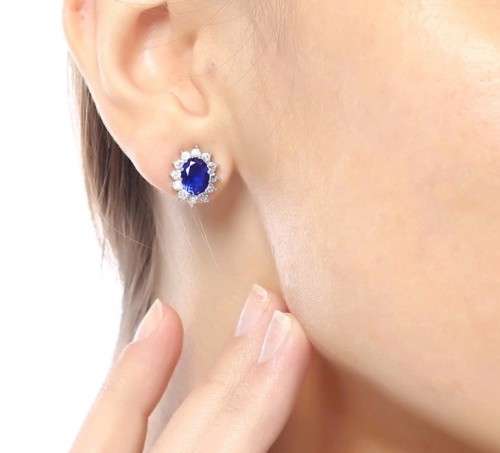 Princess Kate Blue Crystal Sapphire Gem Gold Plated Earrings