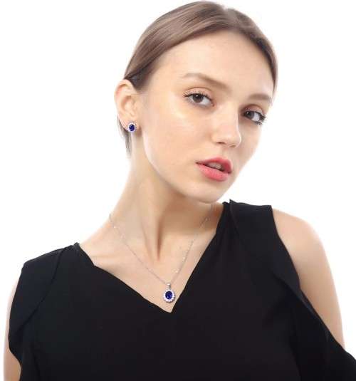 Princess Kate Blue Crystal Sapphire Gem Gold Plated Earrings