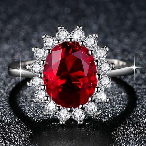 Princess Kate Red Crystal Sapphire Gem 18K Gold Plated Wedding Ring