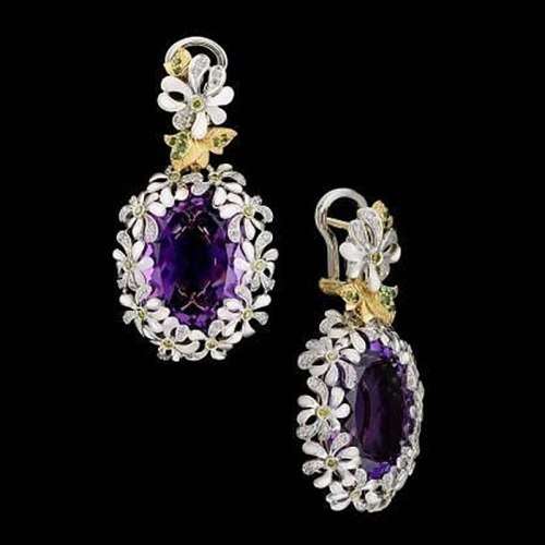 Vintage Purple Crystal Drop Earrings Water Drop Flower Design Earring Bohemia