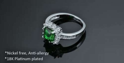 Emerald Green Crystal Gem 18K Gold Plated Wedding Ring