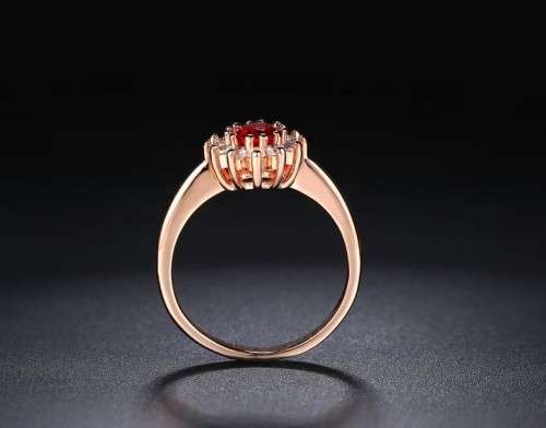Princess Kate Red Crystal Sapphire Gem 18K Rose Gold Plated Wedding Ring