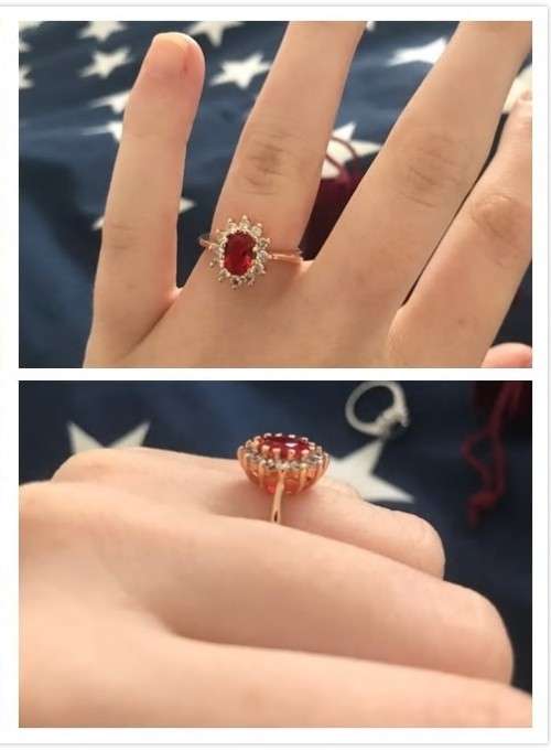 Princess Kate Red Crystal Sapphire Gem 18K Rose Gold Plated Wedding Ring