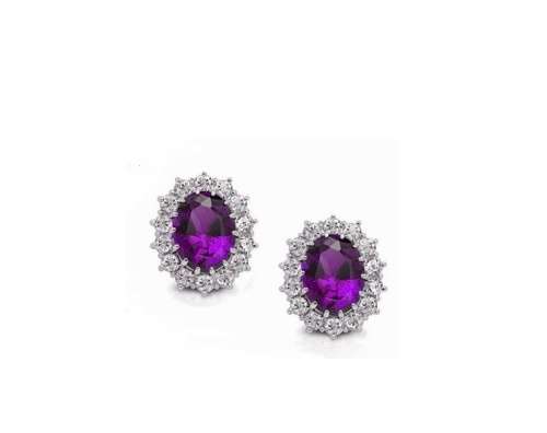 Princess Kate Amethyst Crystal Earrings & Pendant Set Gold Plated