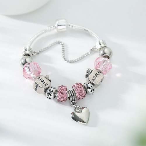 Charm Bracelet & Bangles For Women Lovely Silver Apple Heart Beads Crystal