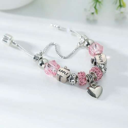 Charm Bracelet & Bangles For Women Lovely Silver Apple Heart Beads Crystal