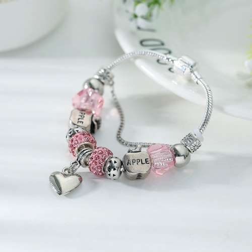 Charm Bracelet & Bangles For Women Lovely Silver Apple Heart Beads Crystal