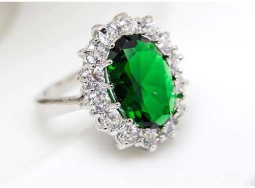 Princess Di Green Crystal Sapphire Gem Ring,Earrings and Pendant Set Gold Plated Wedding Ring