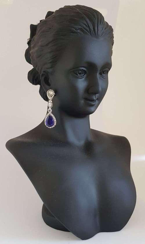 Blue & White Crystal Earrings Silver Fashion Big Drop Earrings