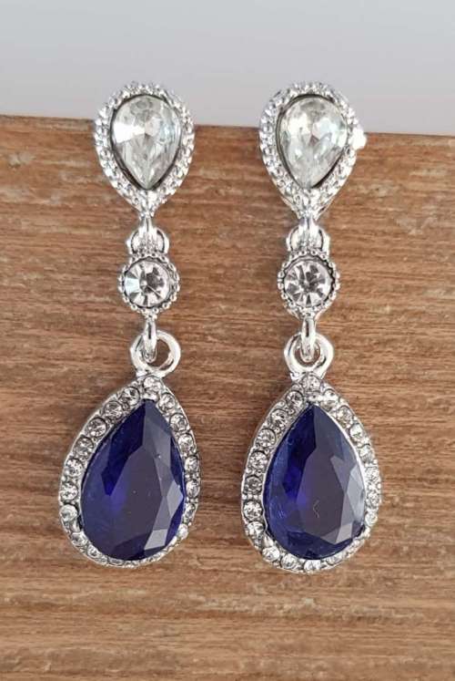 Blue & White Crystal Earrings Silver Fashion Big Drop Earrings