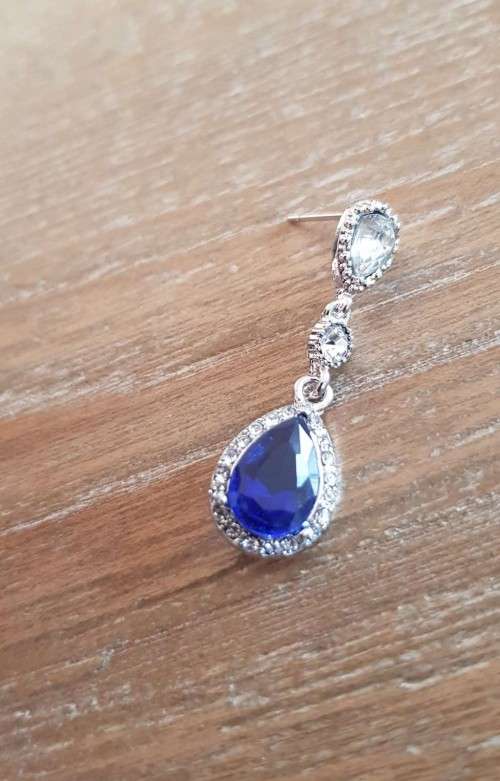 Blue & White Crystal Earrings Silver Fashion Big Drop Earrings