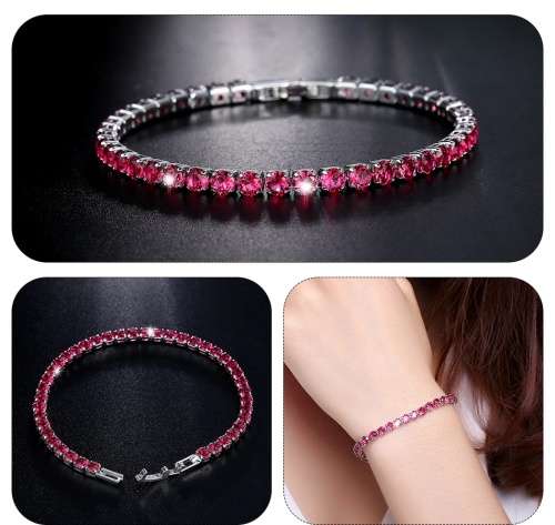 Luxury 4mm Tennis Bracelets Cerise Pink Iced Out Chain Crystal Bracelet For Women