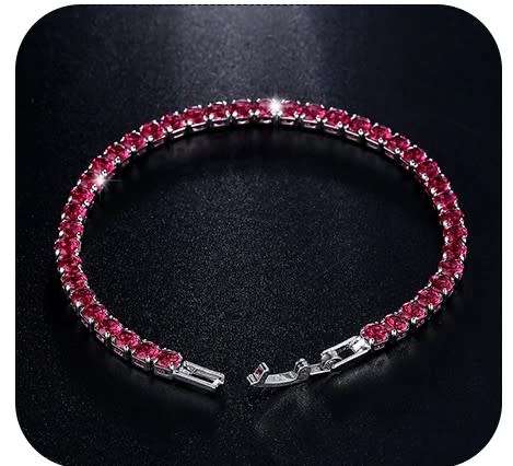Luxury 4mm Tennis Bracelets Cerise Pink Iced Out Chain Crystal Bracelet For Women