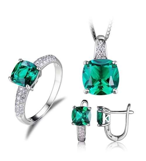 Eve Lurent Green Crystal Sapphire Gem Ring,Earrings & Pendant Set Gold Plated Wedding Ring