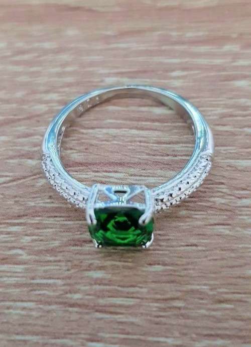 Eve Lurent Green Crystal Sapphire Gem Ring,Earrings & Pendant Set Gold Plated Wedding Ring