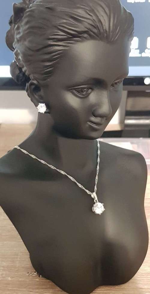 Princess White Crystal Sapphire Gem  **Pendant**  Gold Plated