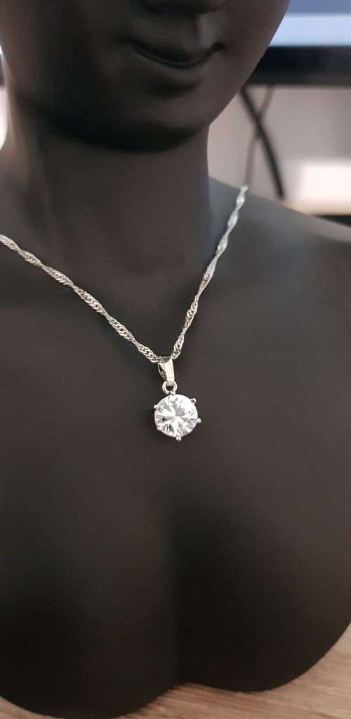 Princess White Crystal Sapphire Gem  **Pendant**  Gold Plated