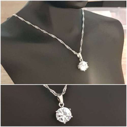 Princess White Crystal Sapphire Gem  **Pendant**  Gold Plated