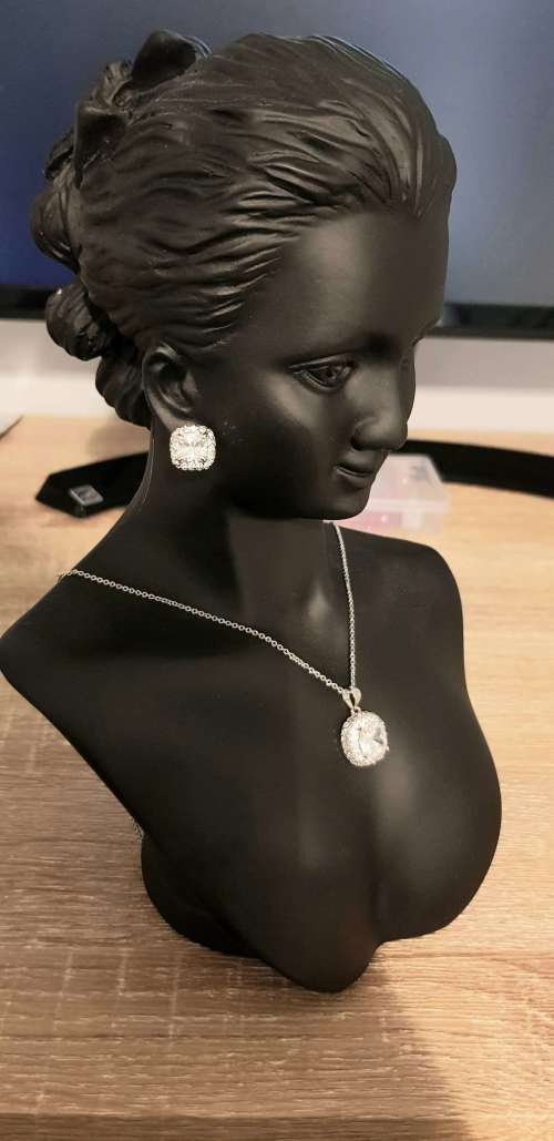 Pavé Halo White Crystal Sapphire Gem Ring,Earrings & Pendant Set