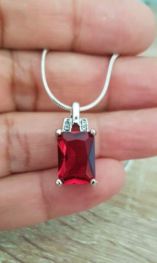 Misso Classic Red Crystal Sapphire Pendant Set Gold Plated