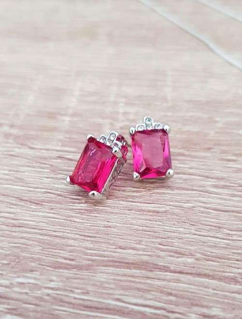 Misso Classic Red Crystal Sapphire Earrings Set Gold Plated