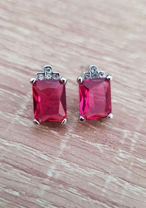 Misso Classic Red Crystal Sapphire Earrings Set Gold Plated