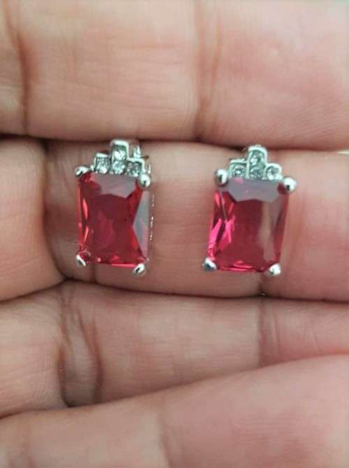 Misso Classic Red Crystal Sapphire Earrings Set Gold Plated