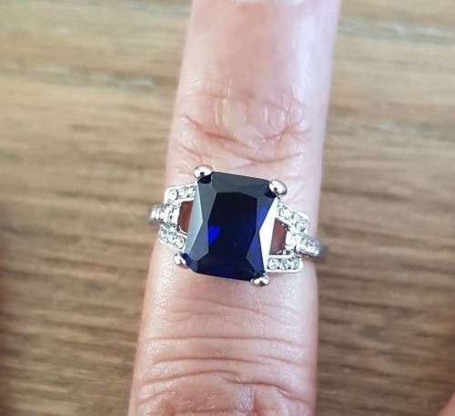 Misso Classic Blue Crystal Sapphire Gem Ring Gold Plated