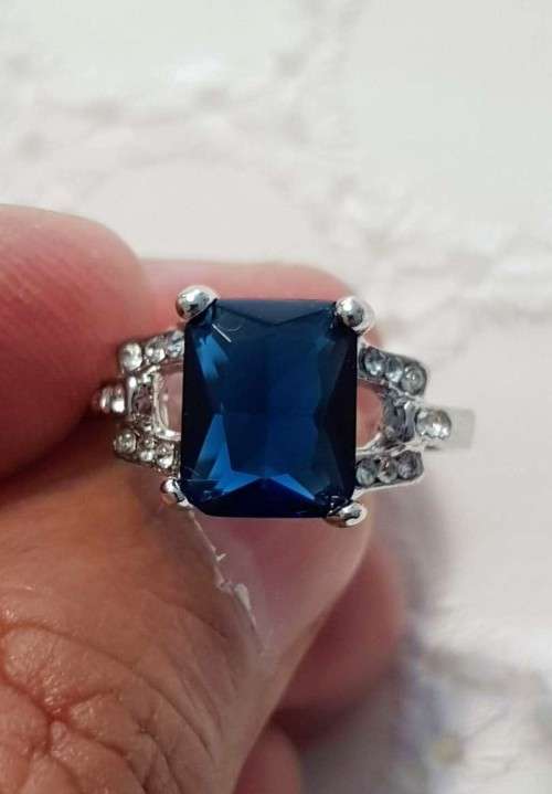 Misso Classic Blue Crystal Sapphire Gem Ring Gold Plated