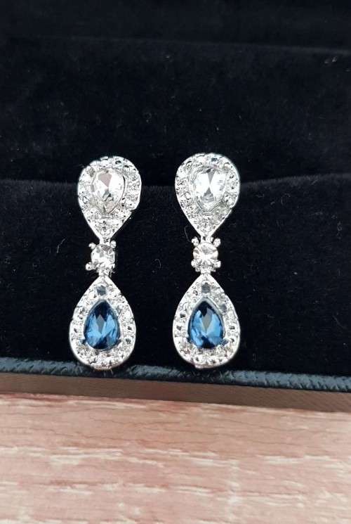 Vintage Women Blue Sapphire Jewelry Drop Dangle Earrings